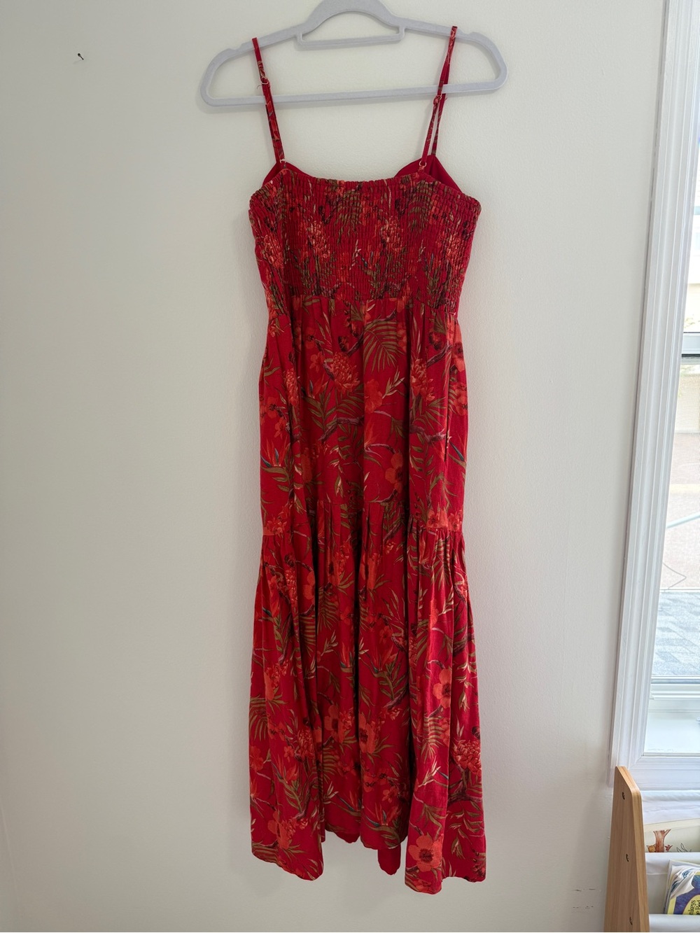 Red Floral Smocked Tiered Midi Dress - Women's - Picture 3 of 5
